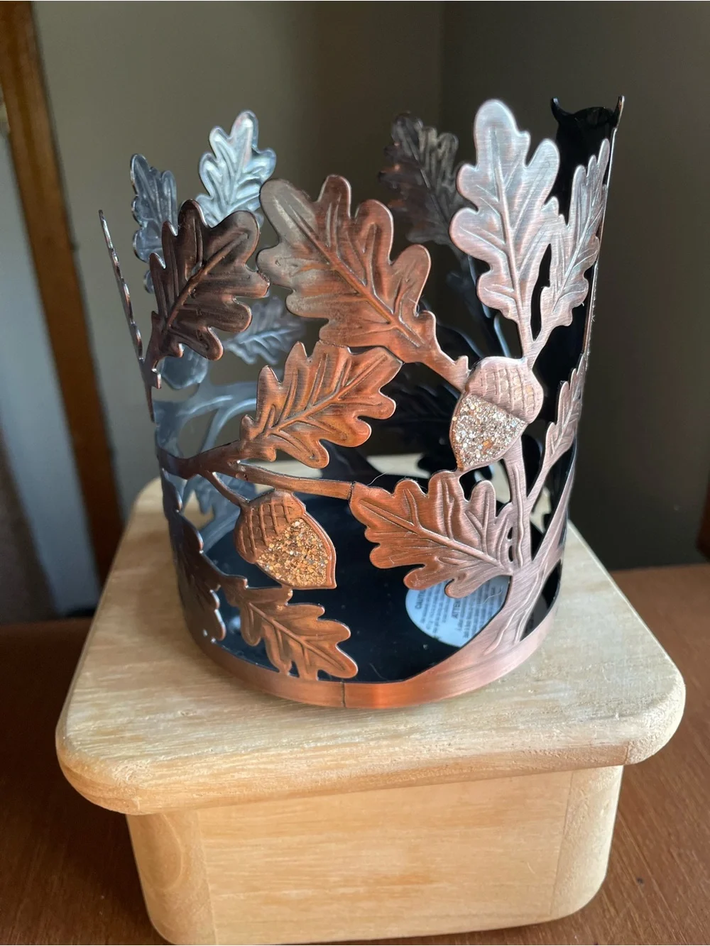BATH & BODY WORKS Sparkly Owl Acorns Leaves 3 Wick Candle Holder Sleeve - Picture 3 of 8